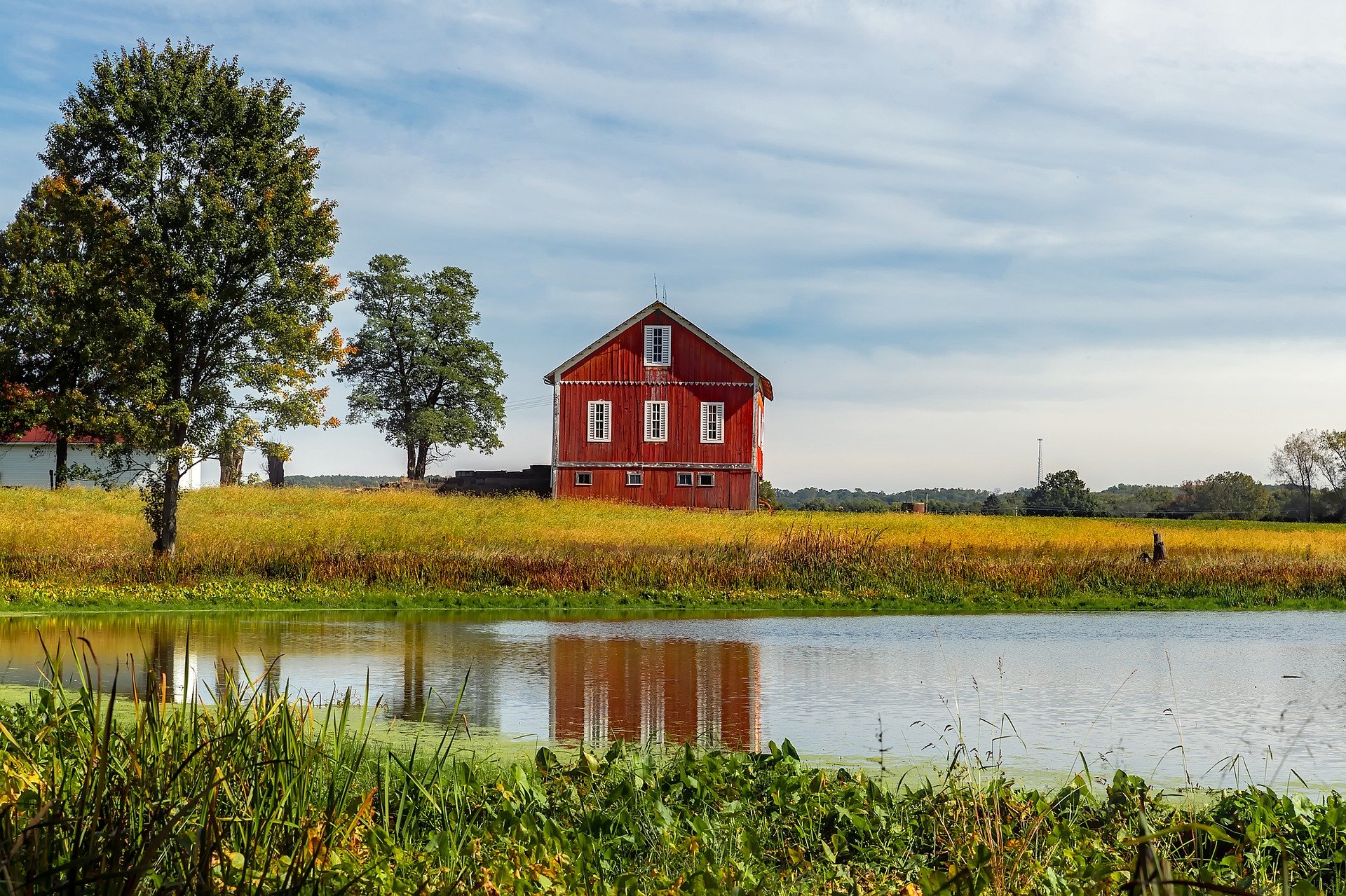 Barn by lake